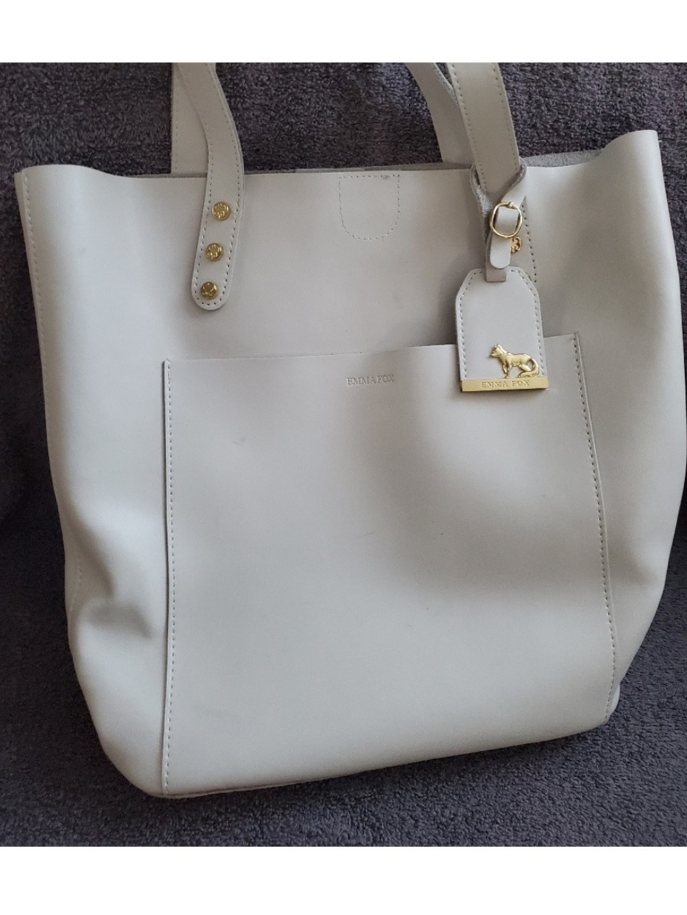 Emma Fox White Leather Tote Bag with Gold Accent